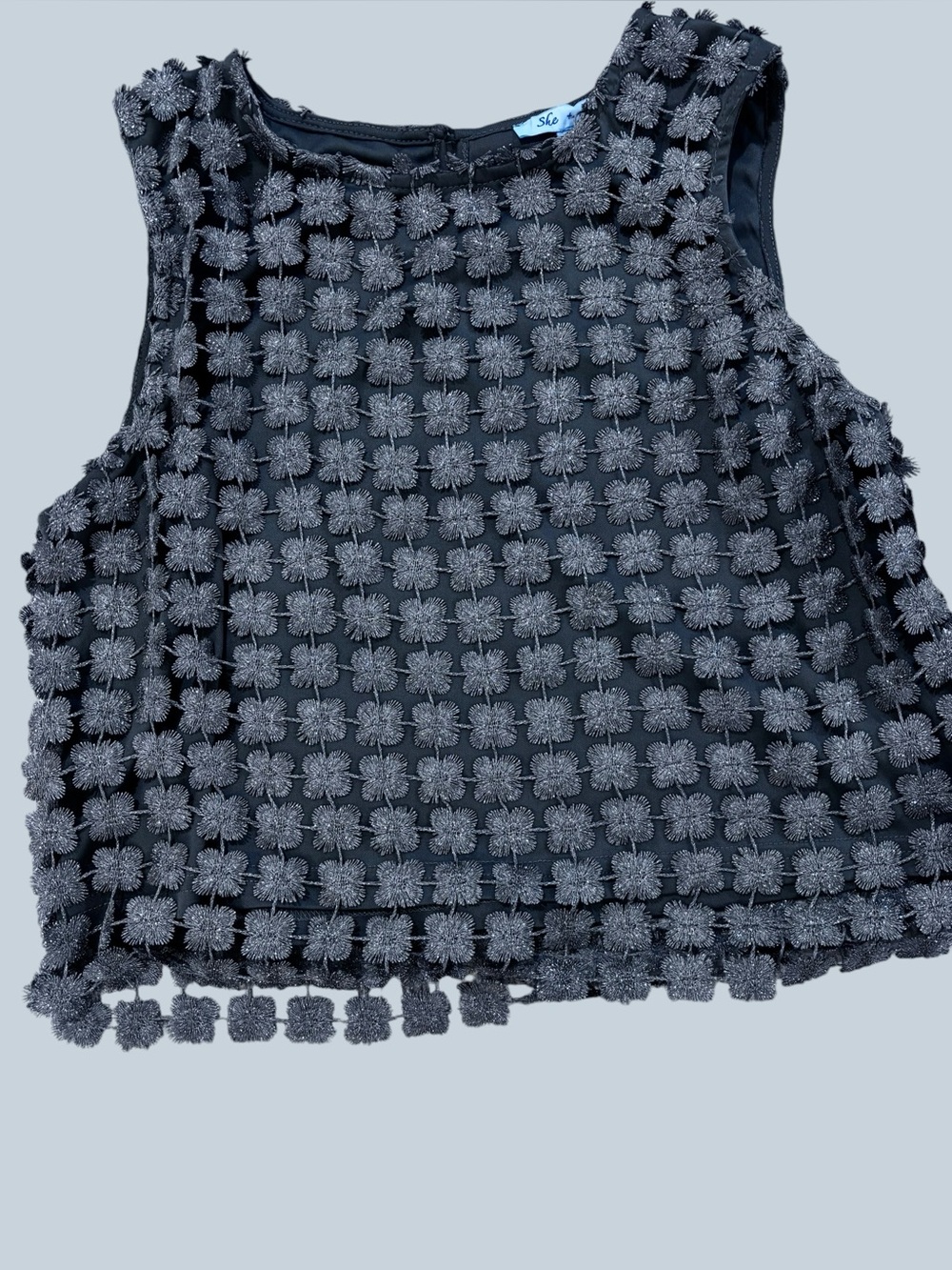 Crochet overlay sleeveless metallic cropped top medium